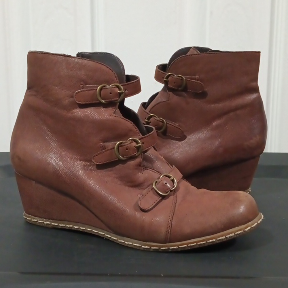 Franco Sarto Brown Ankle Booties with Lace-Up Design